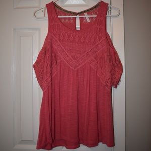 Pink/Coral Off-The-Shoulder Short-Sleeved Top